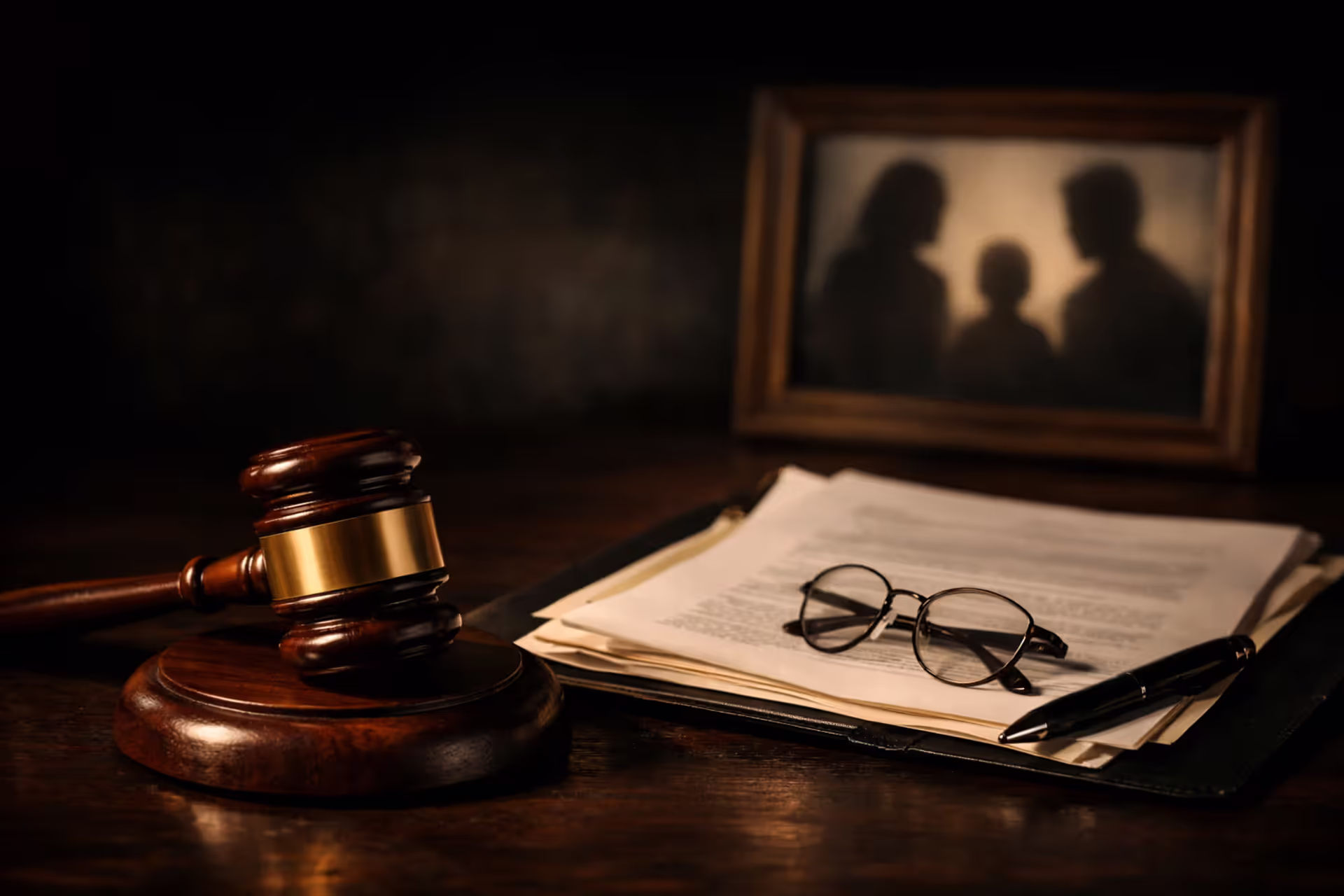 Judges gavel resting on legal documents next to a framed family photo representing wrongful death lawsuit concept