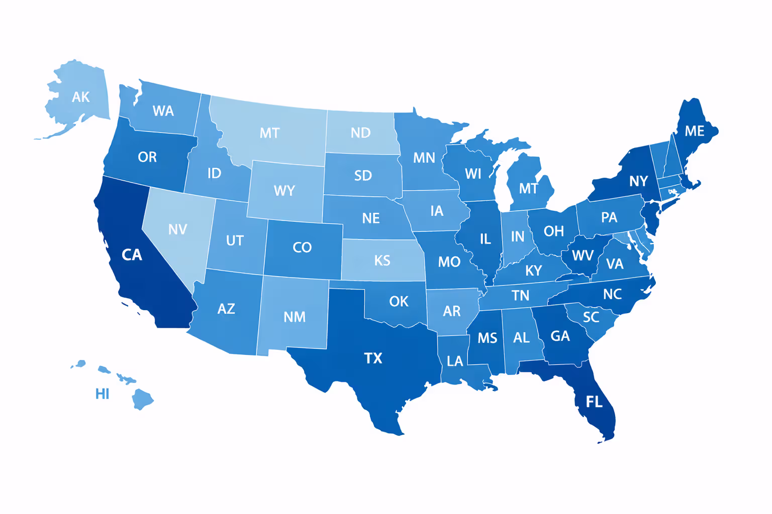 Color-coded map of United States showing varying state regulations for structured settlement annuities with California Florida and New York highlighted